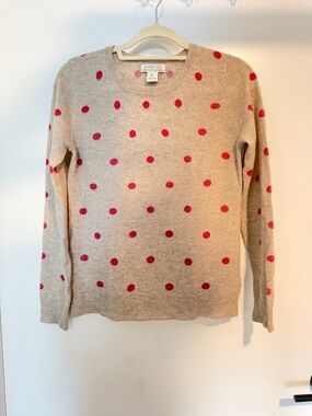 Rachel Zoe Beige Cashmere Sweater with Pink Polka Accents